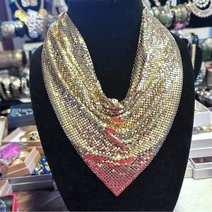 Whiting & Davis Stunning Gold-tone Mesh Bib Necklace